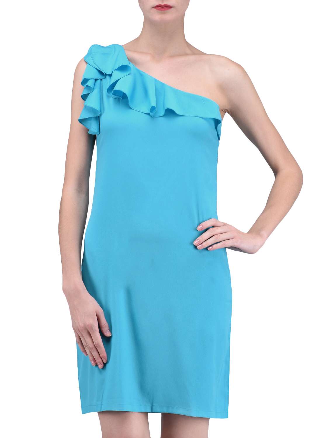 blue plain poly crepe dress