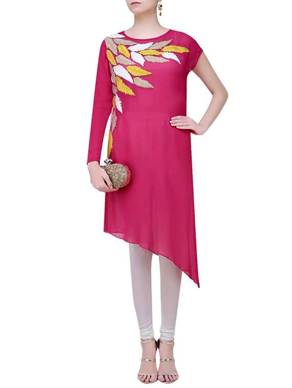 pink georgette asymmetric kurta