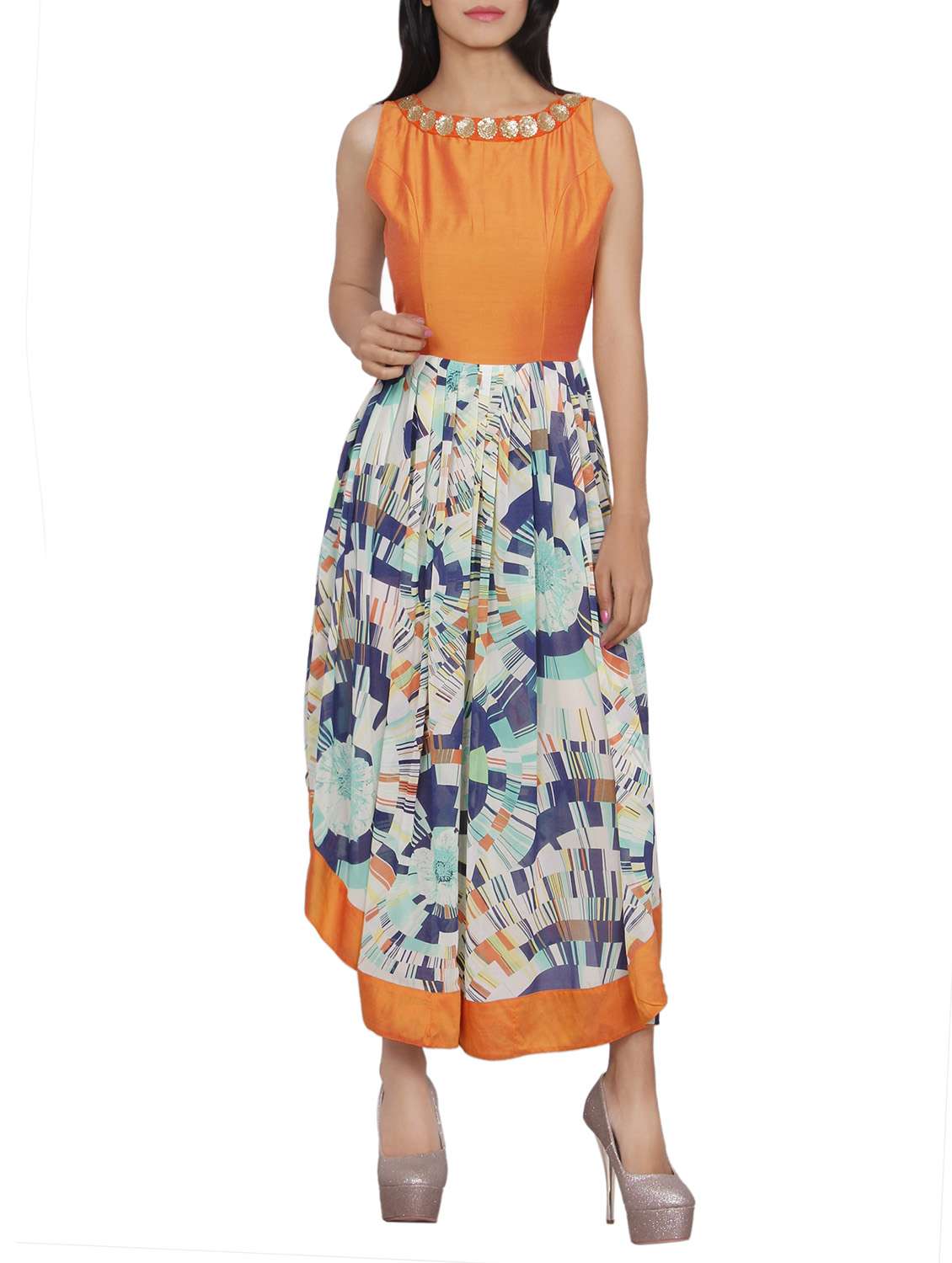 multi colored cotton flared kurta