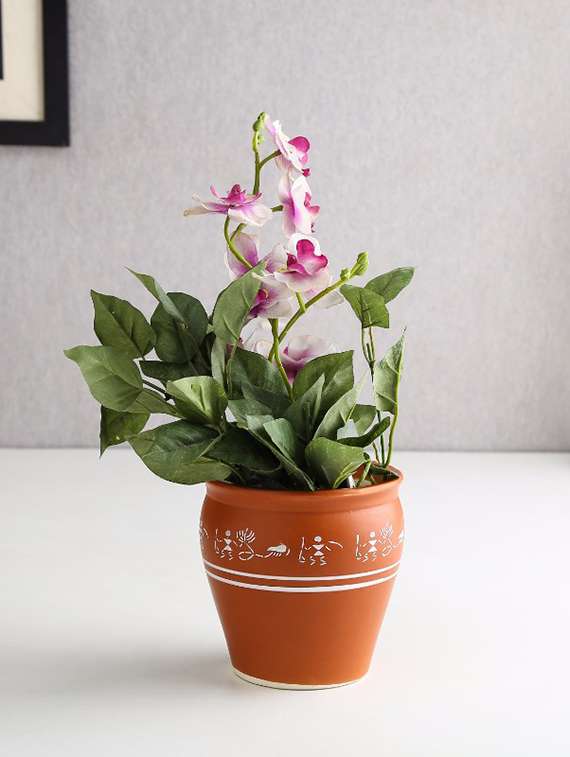 unravel india ceramic warli brown table top planter