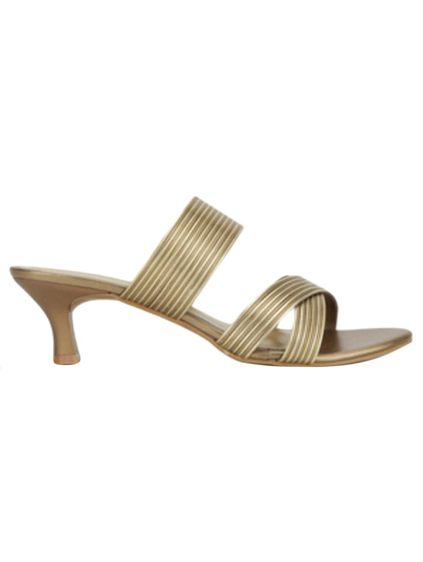 gold pu slip on sandals - 12960516 -  Standard Image - 1