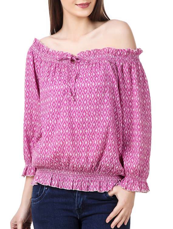 pink printed crepe regular top