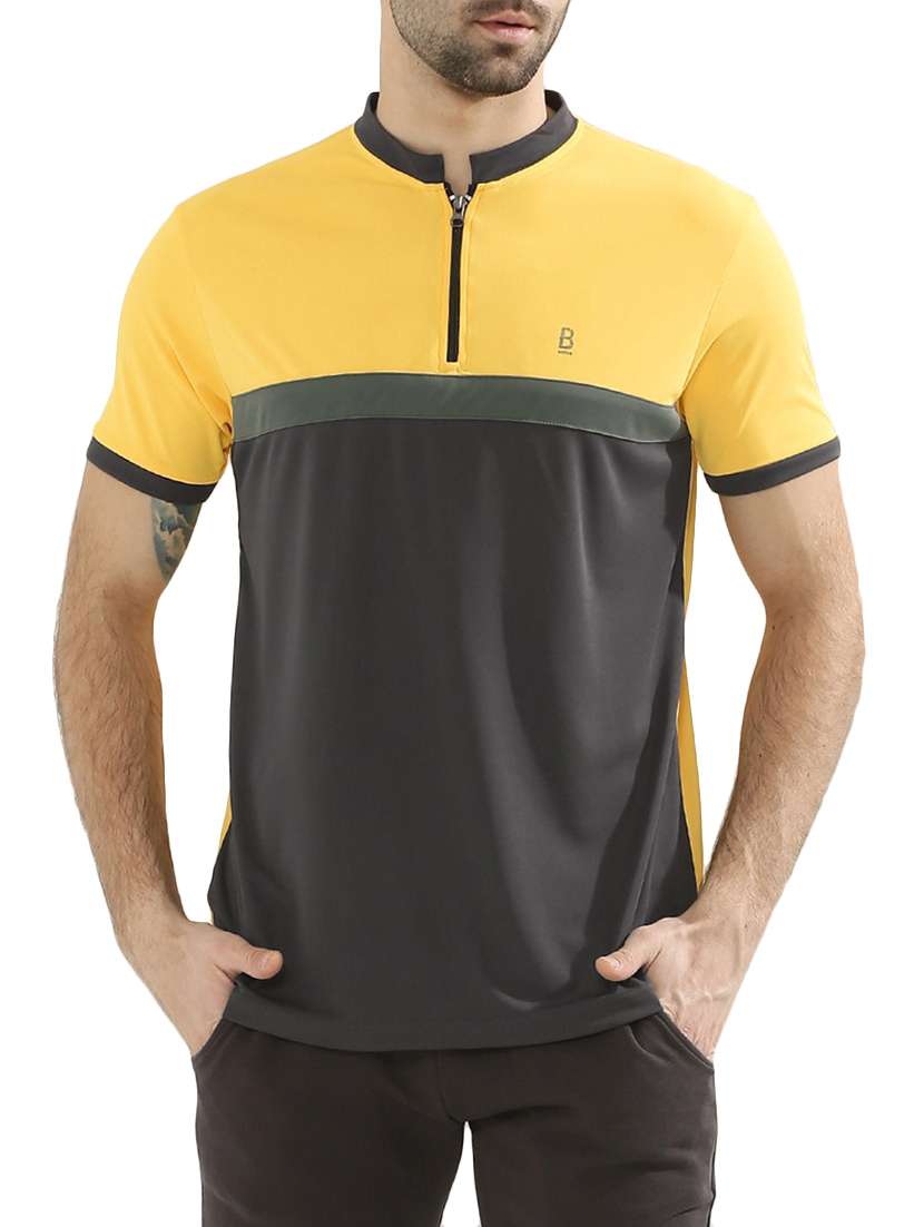yellow polyester color block t-shirt