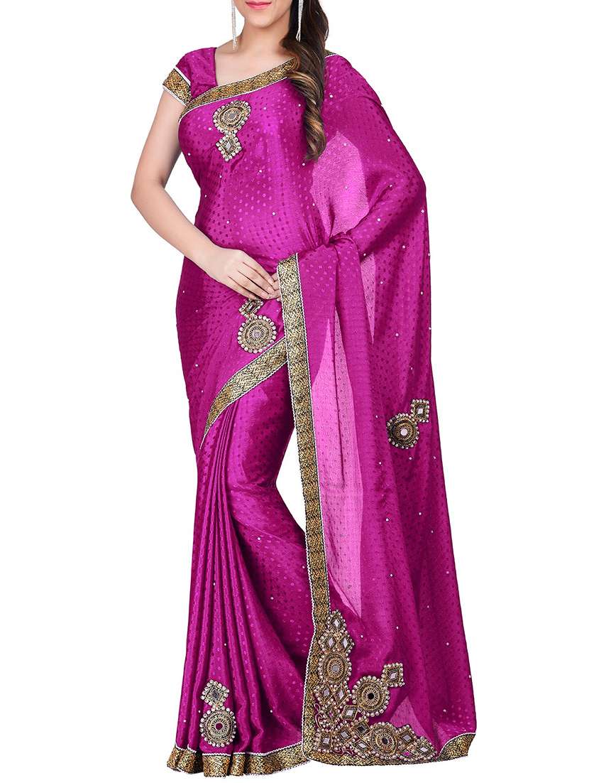 purple georgette embroidered saree