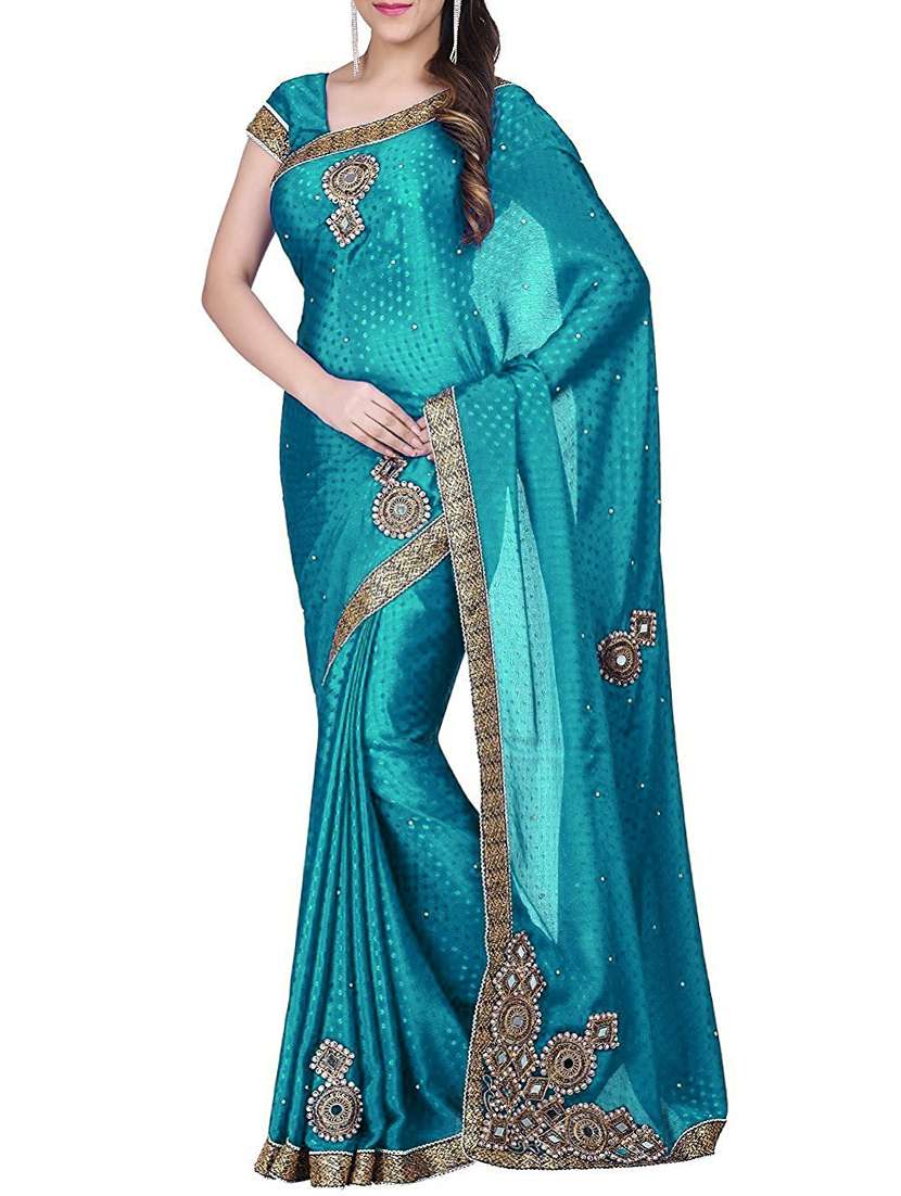 turquoise georgette embroidered saree