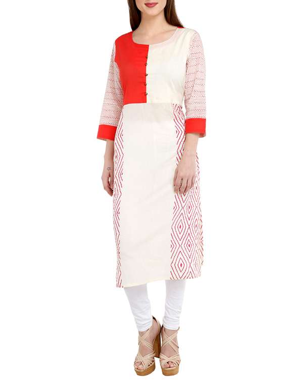 white cotton straight printed kurta