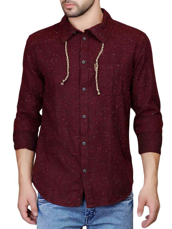 maroon printed cotton casual shirt