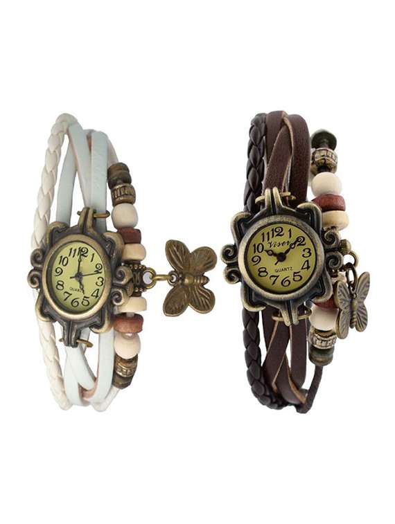 jay creation multi color leather belt women's analog watch pack of 2