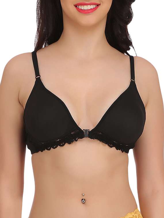 lace detail front open bra