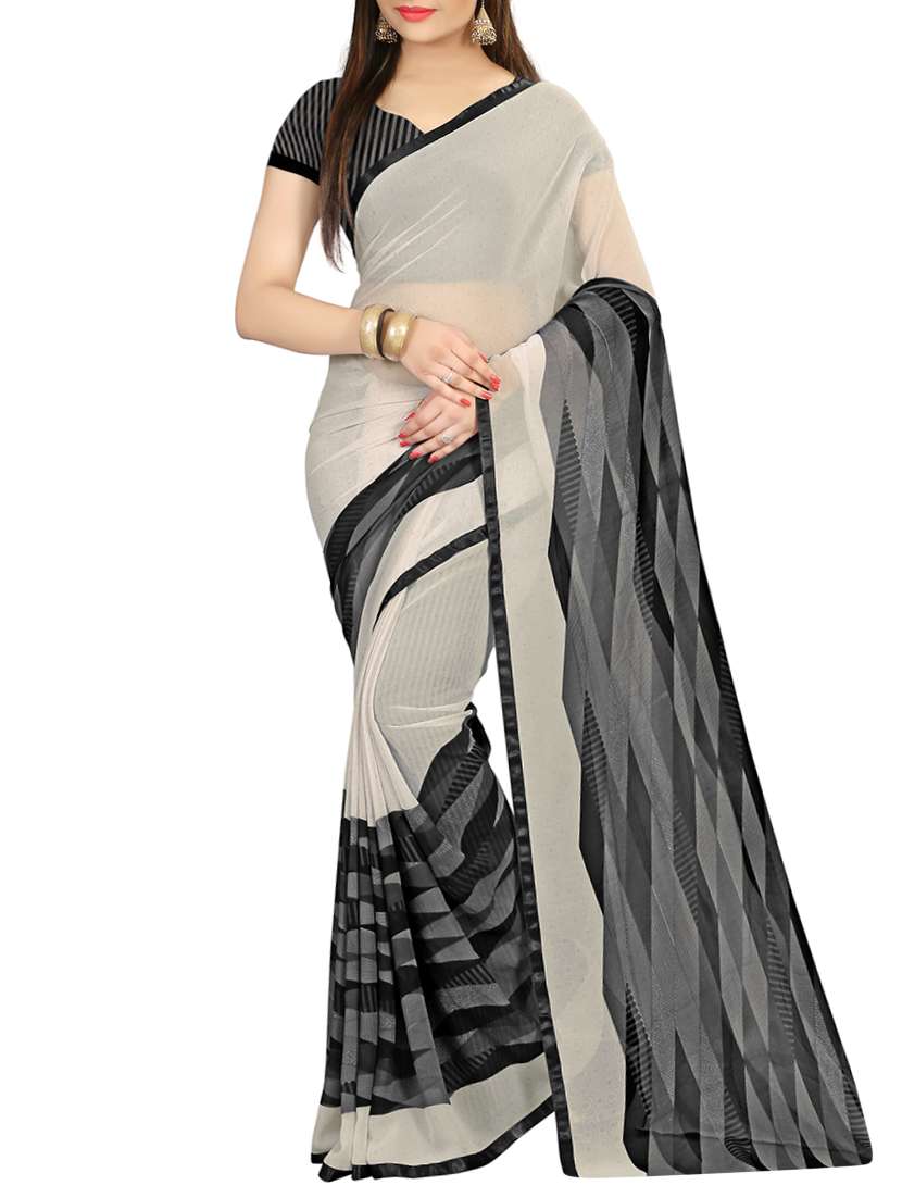 grey georgette printed saree