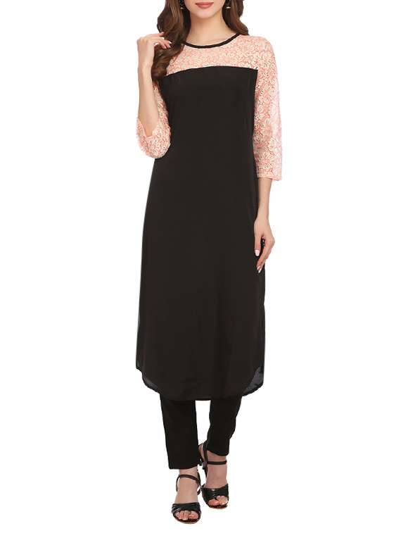 black crepe plain long kurta