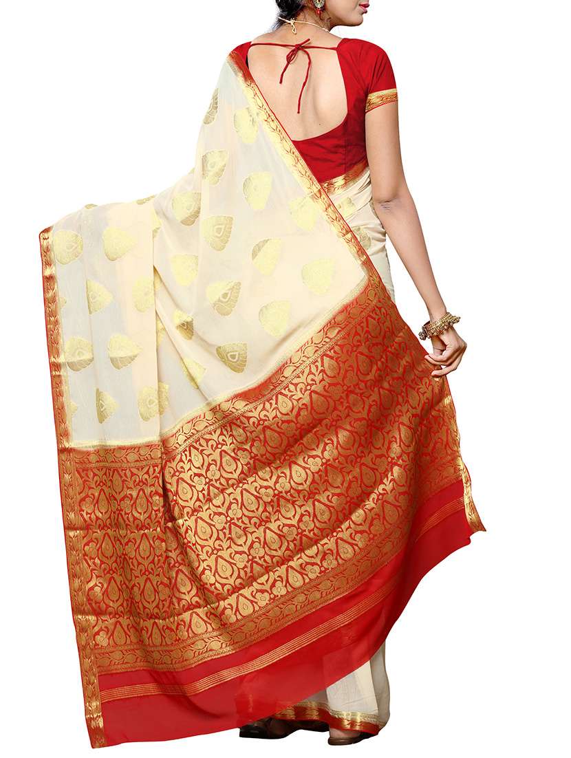 beige chiffon woven saree - 12985313 -  Standard Image - 1