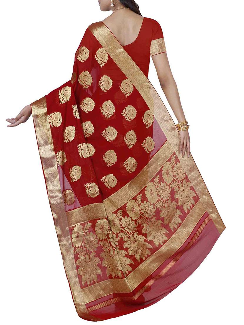 maroon chiffon woven saree - 12985318 - Standard Image - 1