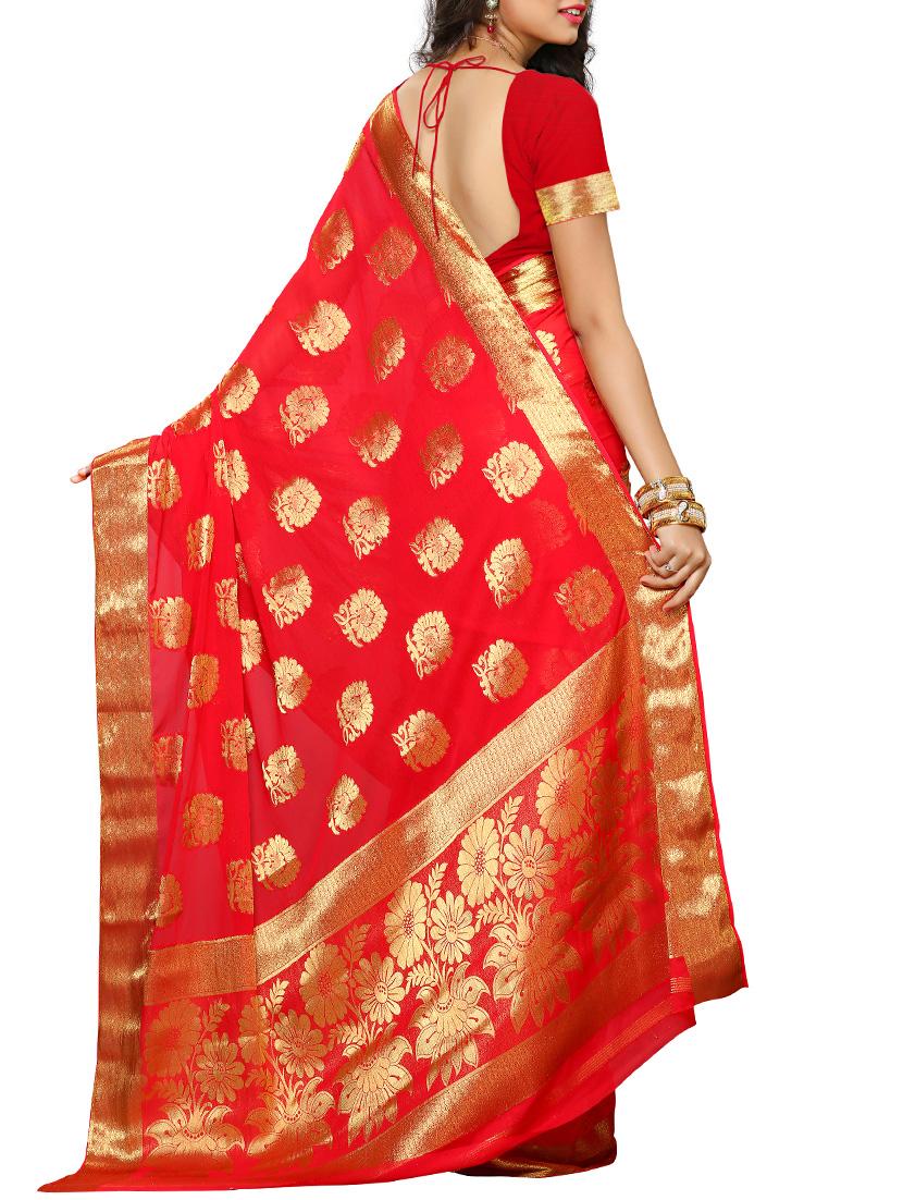 red chiffon woven saree - 12985321 - Standard Image - 1