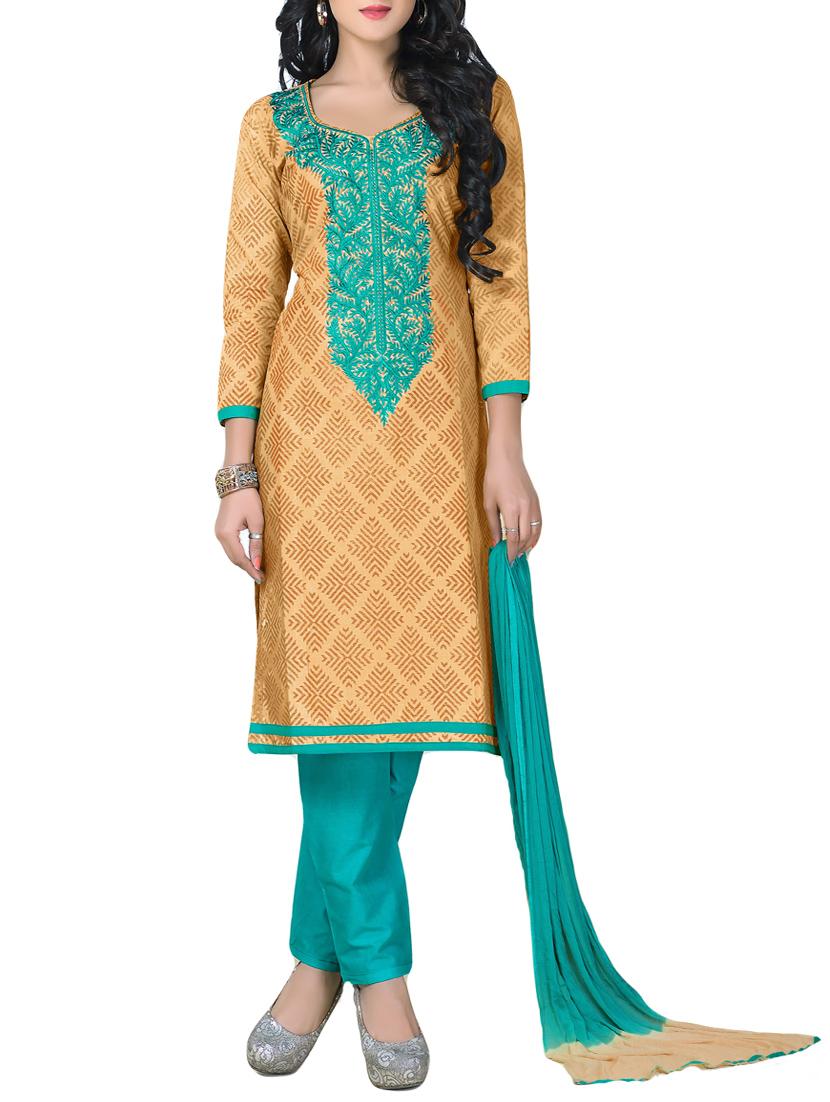 beige cotton straight pant suits unstitched suit