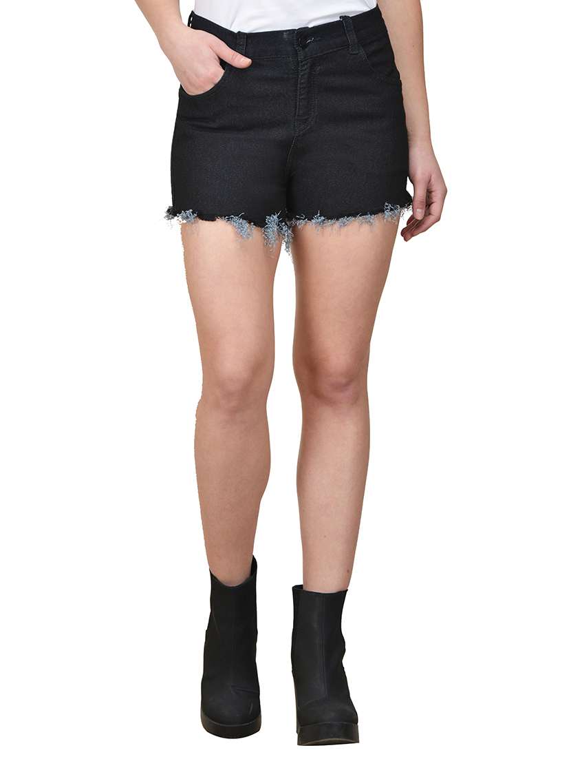 frayed hem denim shorts