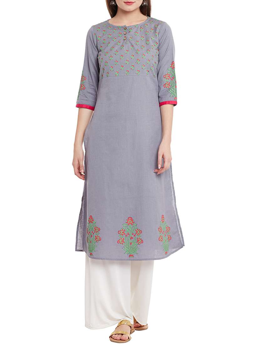 grey cotton straight kurta