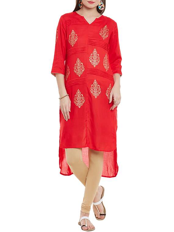 red rayon high-low kurta