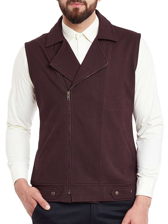 solid brown cotton formal jacket