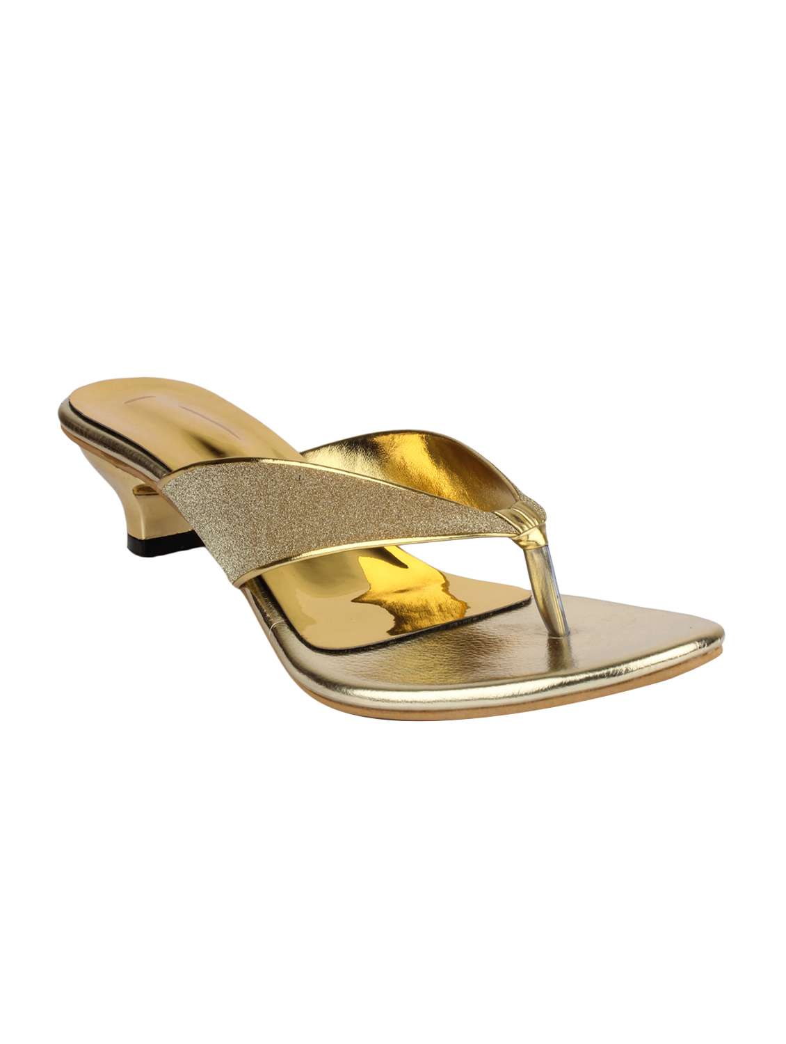 gold leatherette toe separator sandals