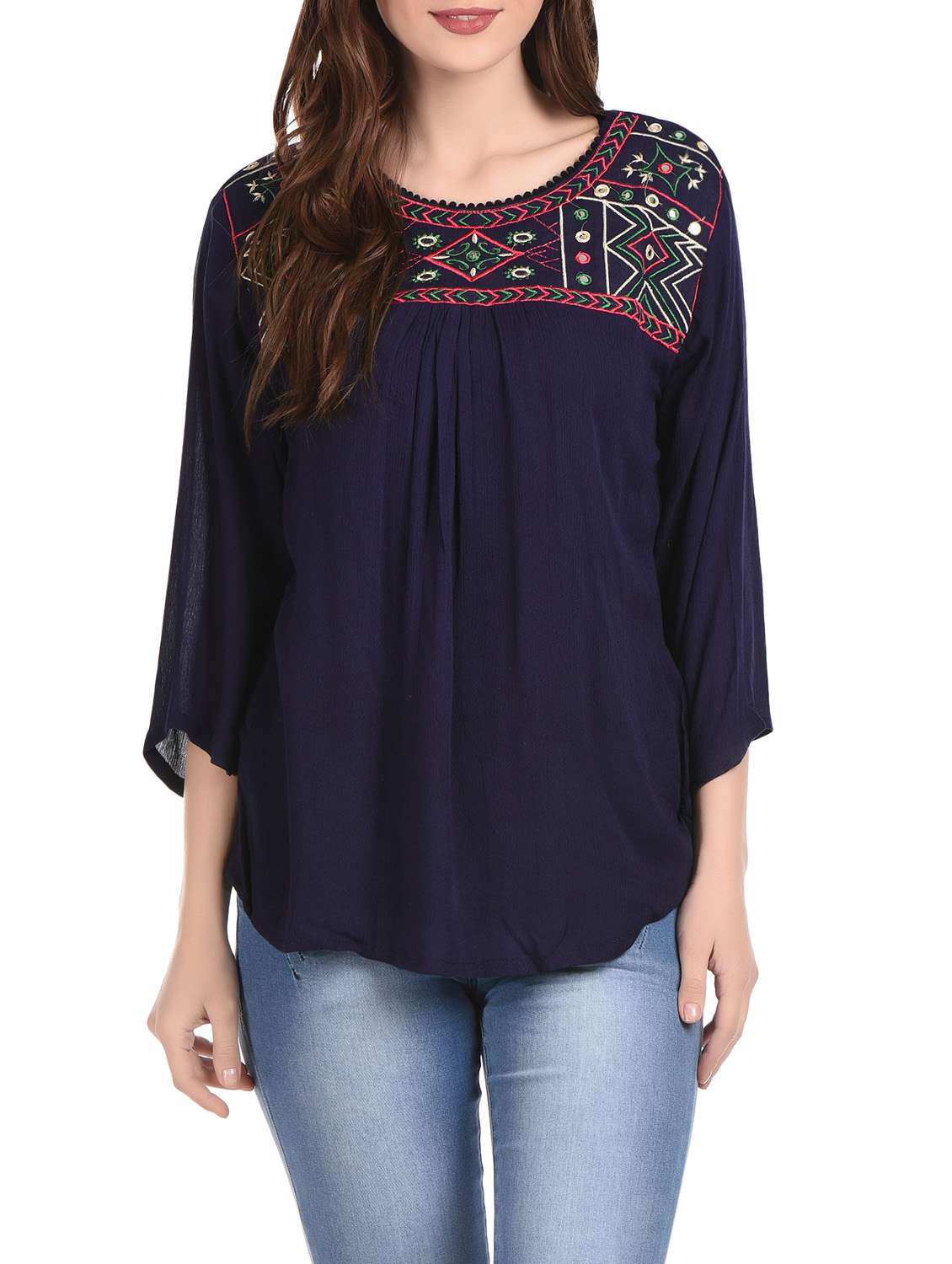 gather detail embroidered top