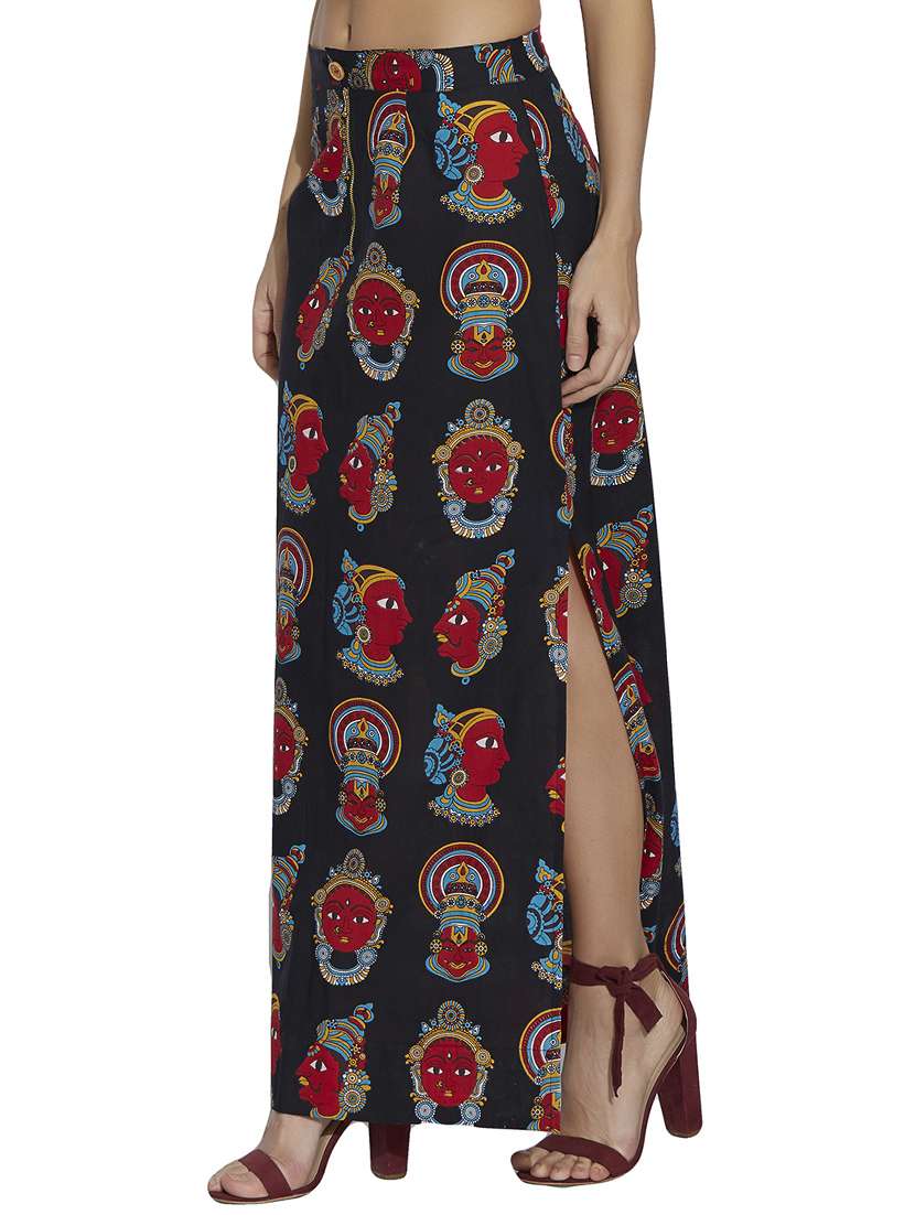 Black Printed Cotton Skirt - 12994198 -  Standard Image - 1