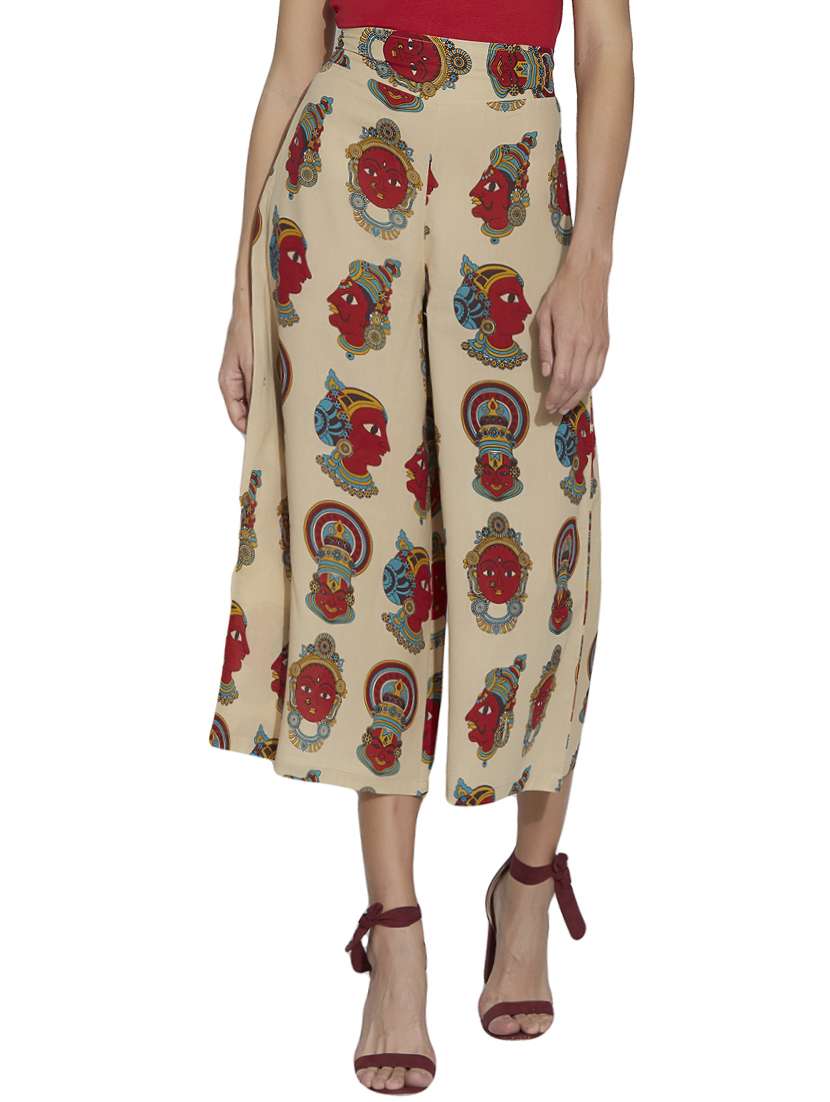 beige printed cotton palazzo