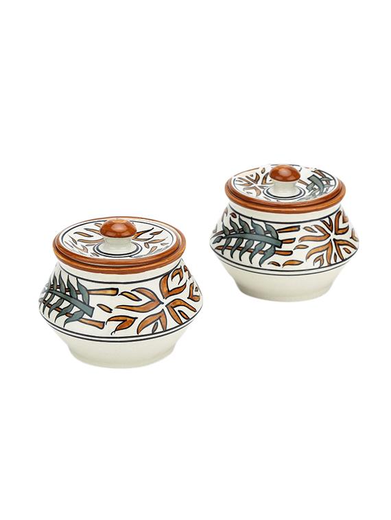 unravel india ceramic handi set (set of 2) with wooden base tray - 12997654 -  Standard Image - 1