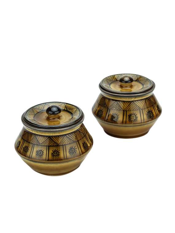 unravel india ceramic handi set (set of 2) with wooden base tray - 12997655 - Standard Image - 1