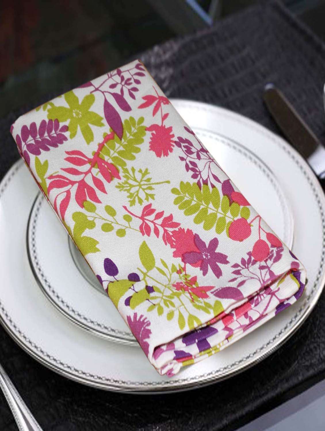 lushomes purple rain printed cotton 6 table napkins set (dinner napkins)