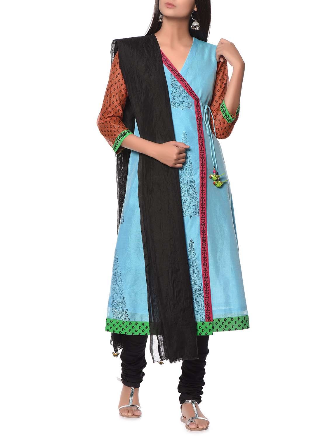 Block Chanderi Printed Angrakha Suit Set