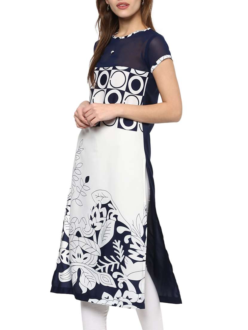 blue crepe straight kurta - 13000228 -  Standard Image - 1