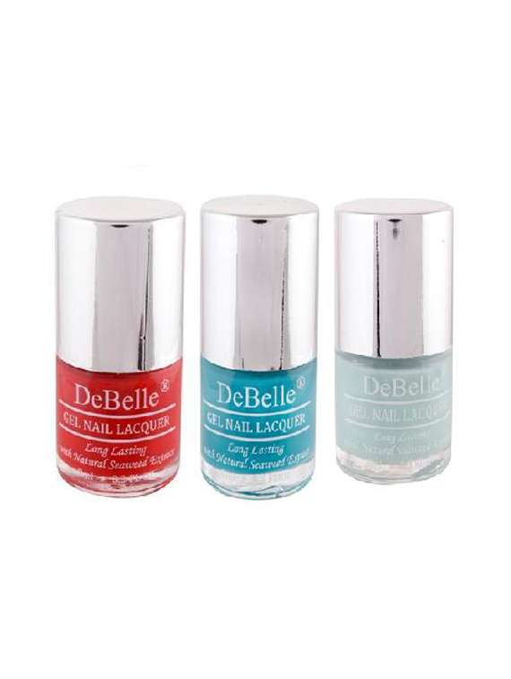 debelle nail polish (combo of 3) (red, turquoise blue & mint blue)