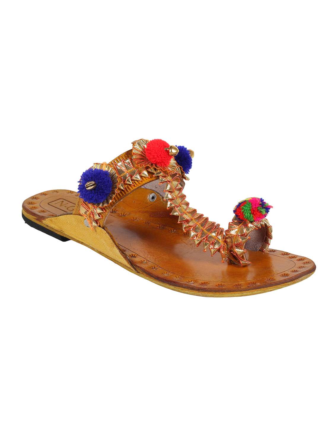multi colored one toe kolhapuri