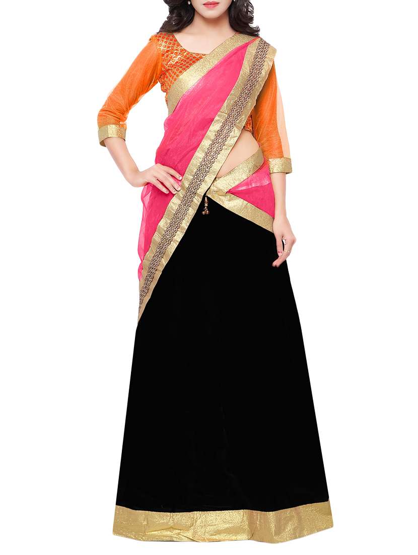 black faux georgette flared lehenga