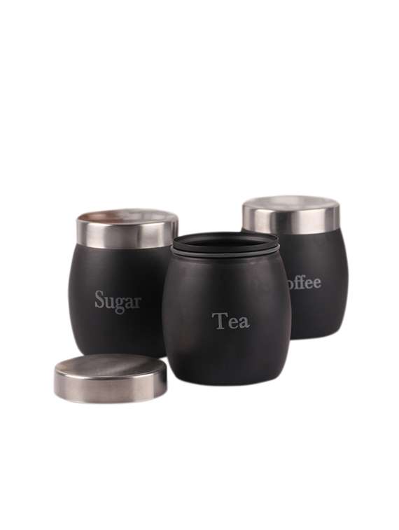 black barrel tea, coffee & sugar canister