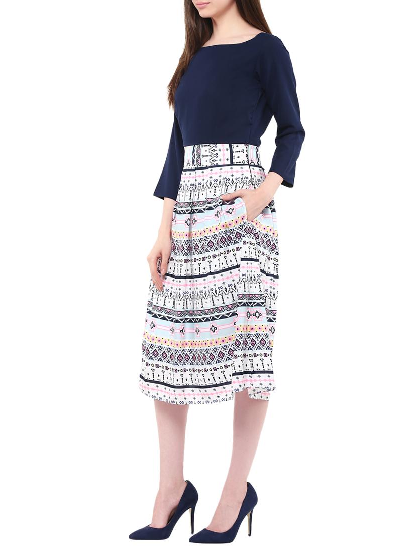 navy blue printed dress - 13009773 -  Standard Image - 1