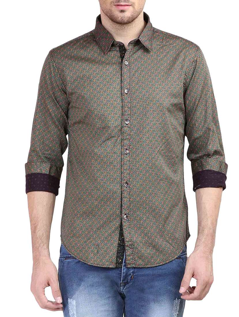 grey cotton printed casual shirt
