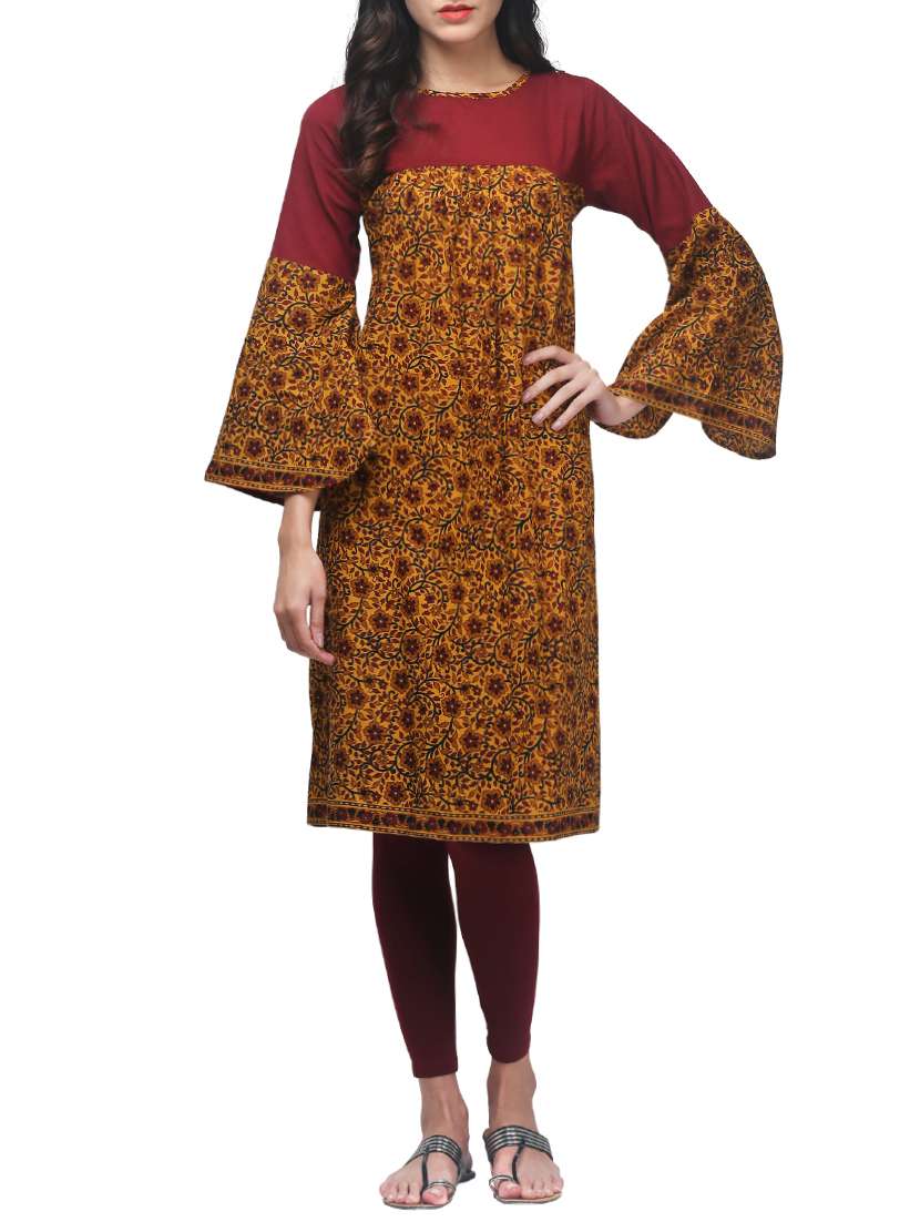 multi cotton a-line bell sleeves kurta