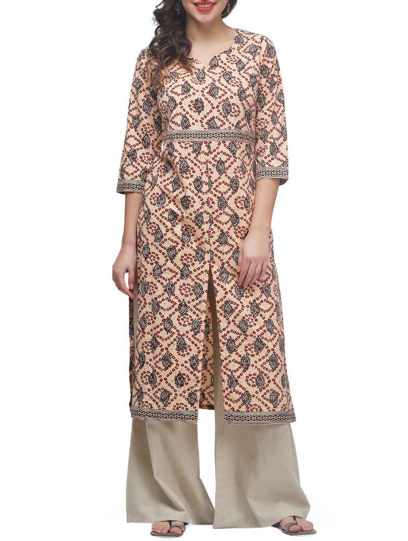 beige cotton straight kurta