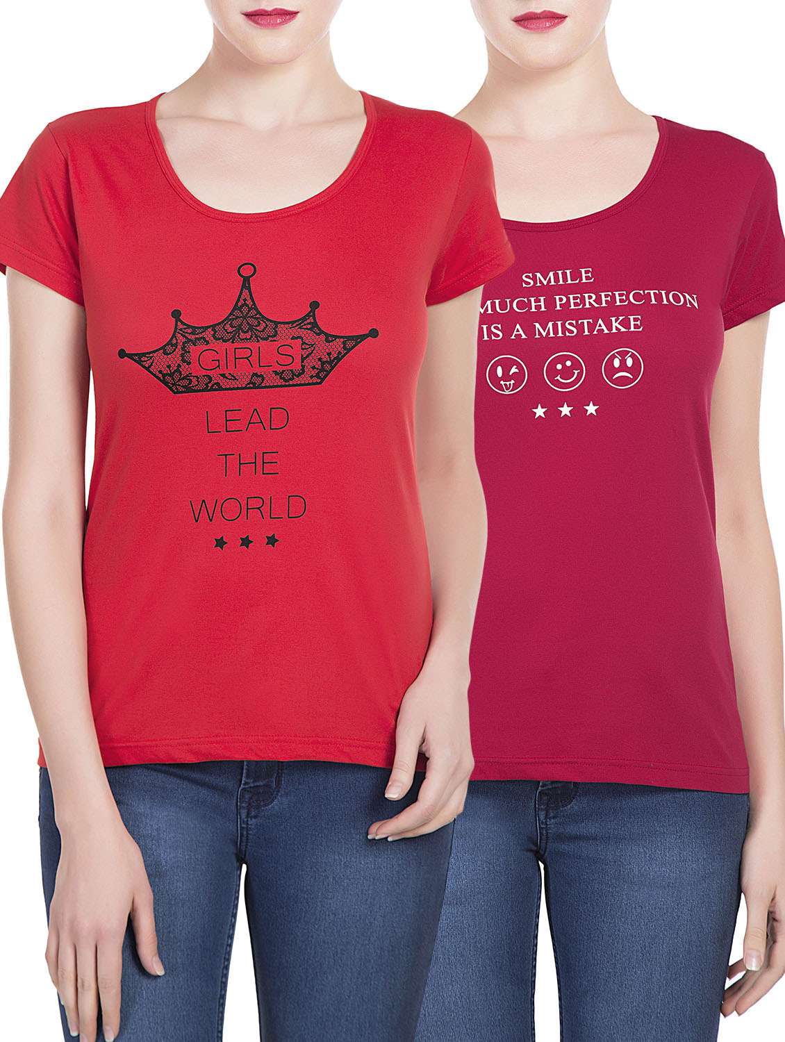 set of 2 multicolored printed cotton tees