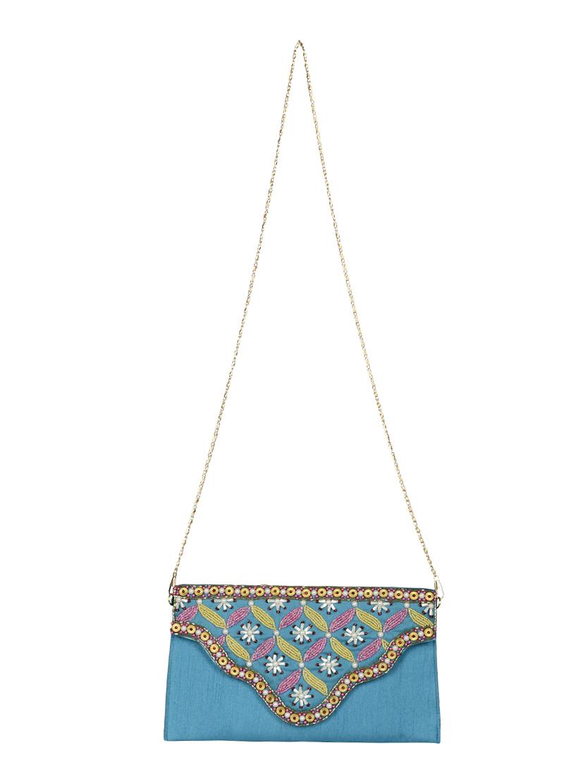 blue silk sling bag - 13023097 - Standard Image - 4