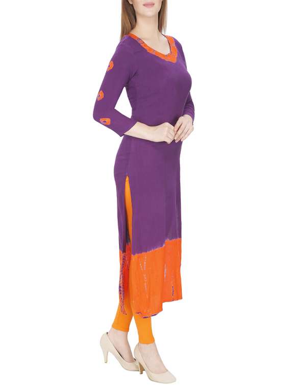 purple cotton tie & dye long kurta - 13024889 -  Standard Image - 1