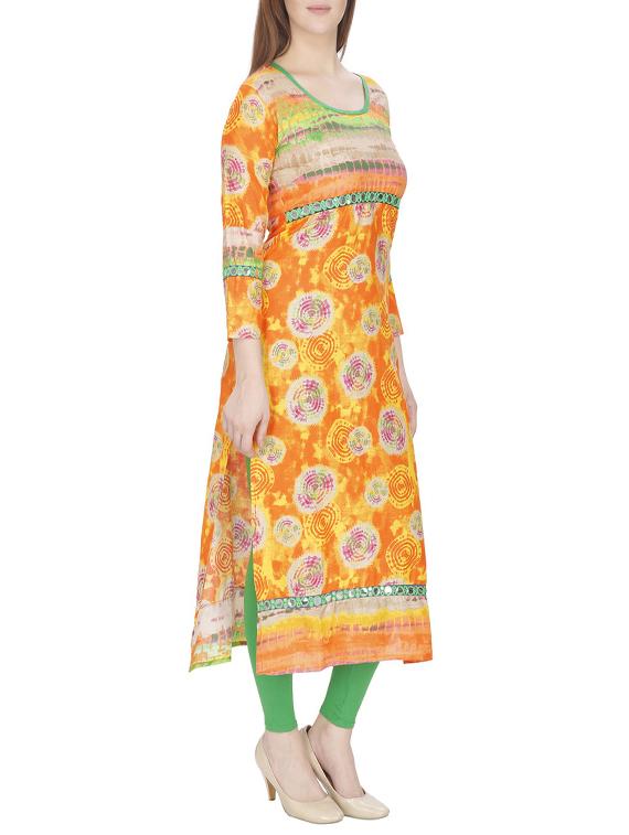 orange cotton printed long kurta - 13024931 -  Standard Image - 1
