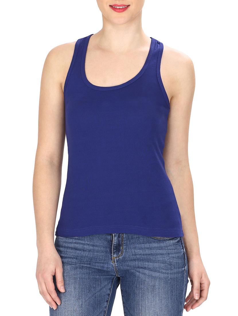 blue cotton racer back tee - 13025670 - Zoom Image - 0