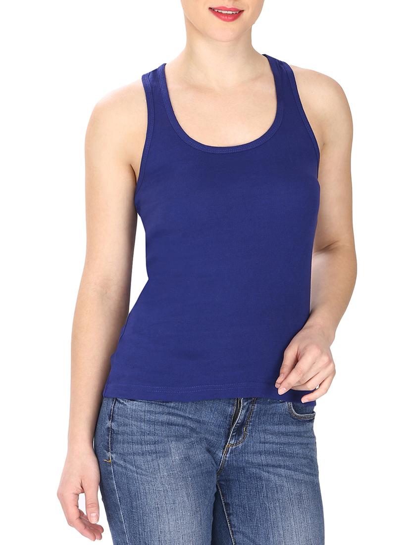 blue cotton racer back tee - 13025670 - Standard Image - 1