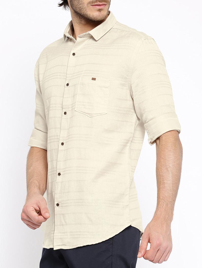 beige cotton striped casual shirt - 13027093 - Standard Image - 1