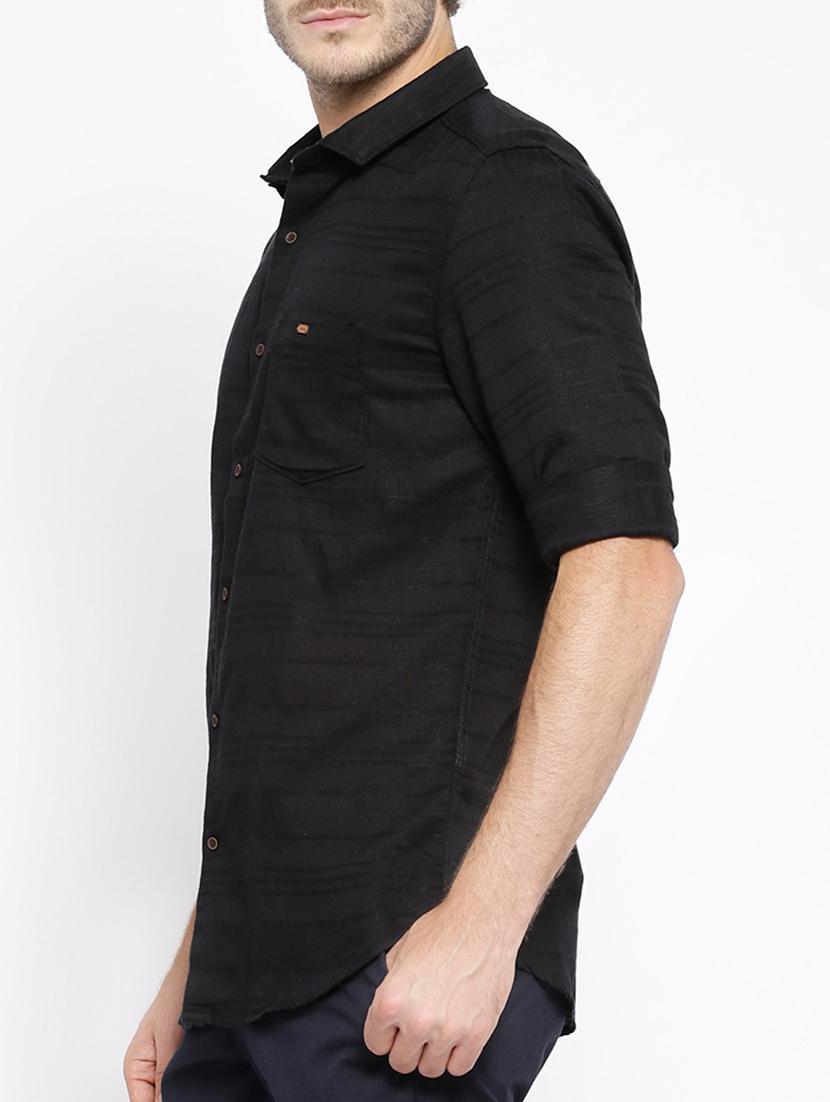 solid black cotton striped casual shirt - 13027094 -  Standard Image - 1
