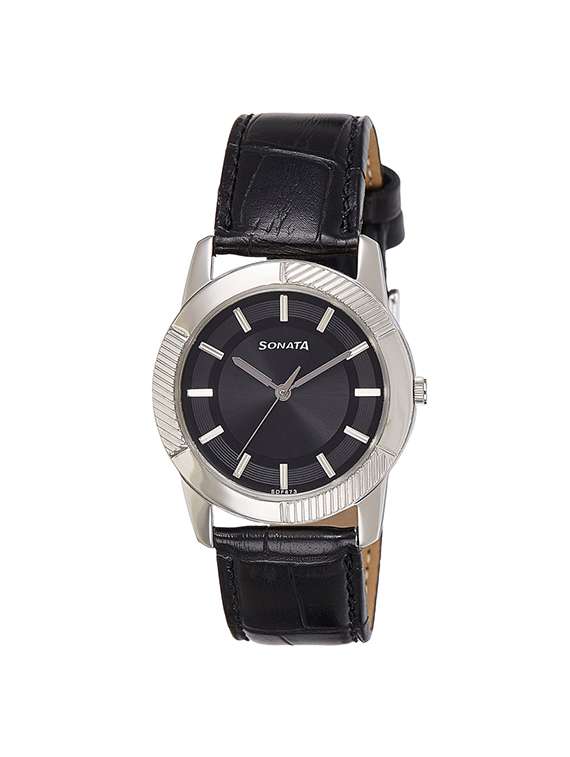 sonata analog black dial men's watch - 7100sl01