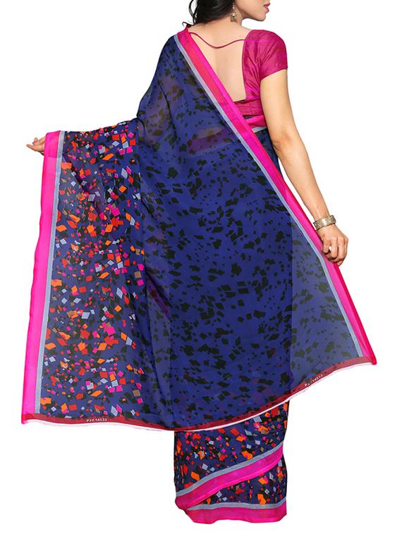 blue georgette printed saree with blouse - 13032380 - Standard Image - 1